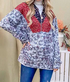 And The Why - Floral Half Zip Up Hoodie Sweater