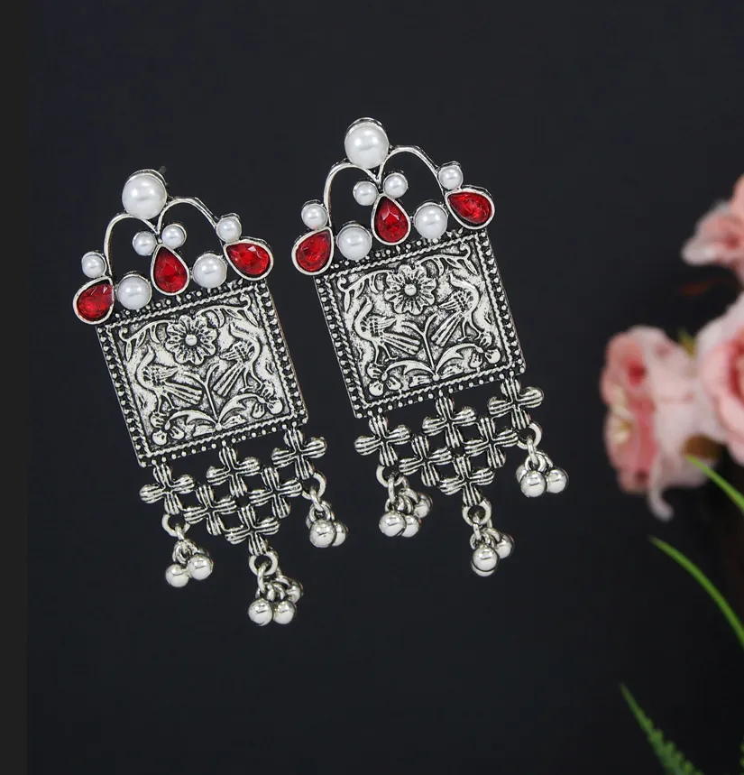 Antique Gold/Silver Plated Design Artwork Hanging Beads Fashion Earring