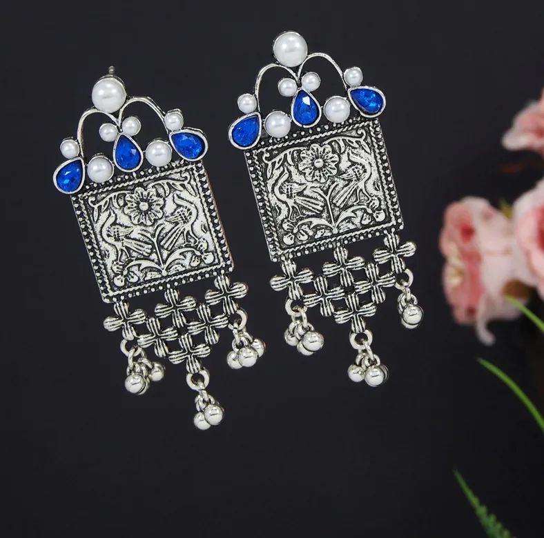 Antique Gold/Silver Plated Design Artwork Hanging Beads Fashion Earring