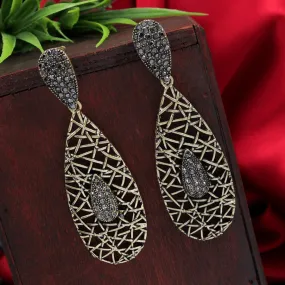 Antique Gold/Silver Plated Rustic Long Tear Drop Shaped Dangle Earring