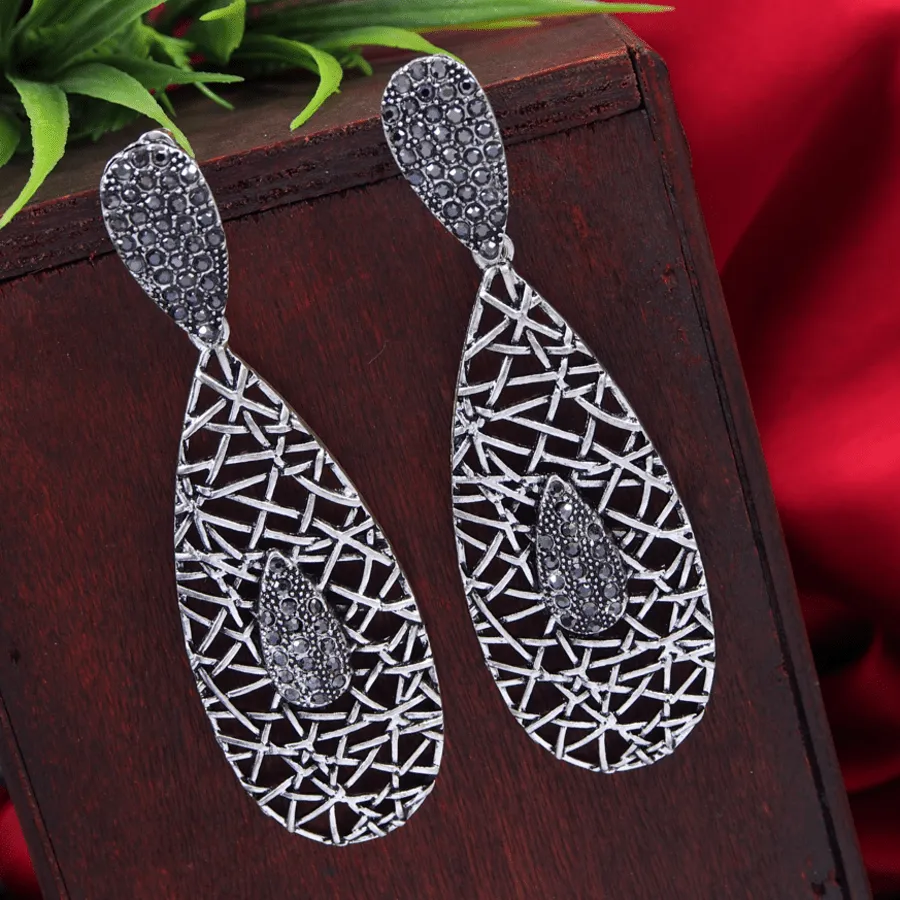 Antique Gold/Silver Plated Rustic Long Tear Drop Shaped Dangle Earring