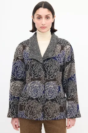 Black & Multi Wool Knit Rose Cardigan