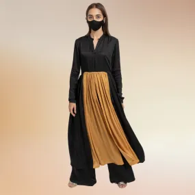 Black-Caramel Gold Color Block Kurta Set | Modal Silk | Chic Appeal