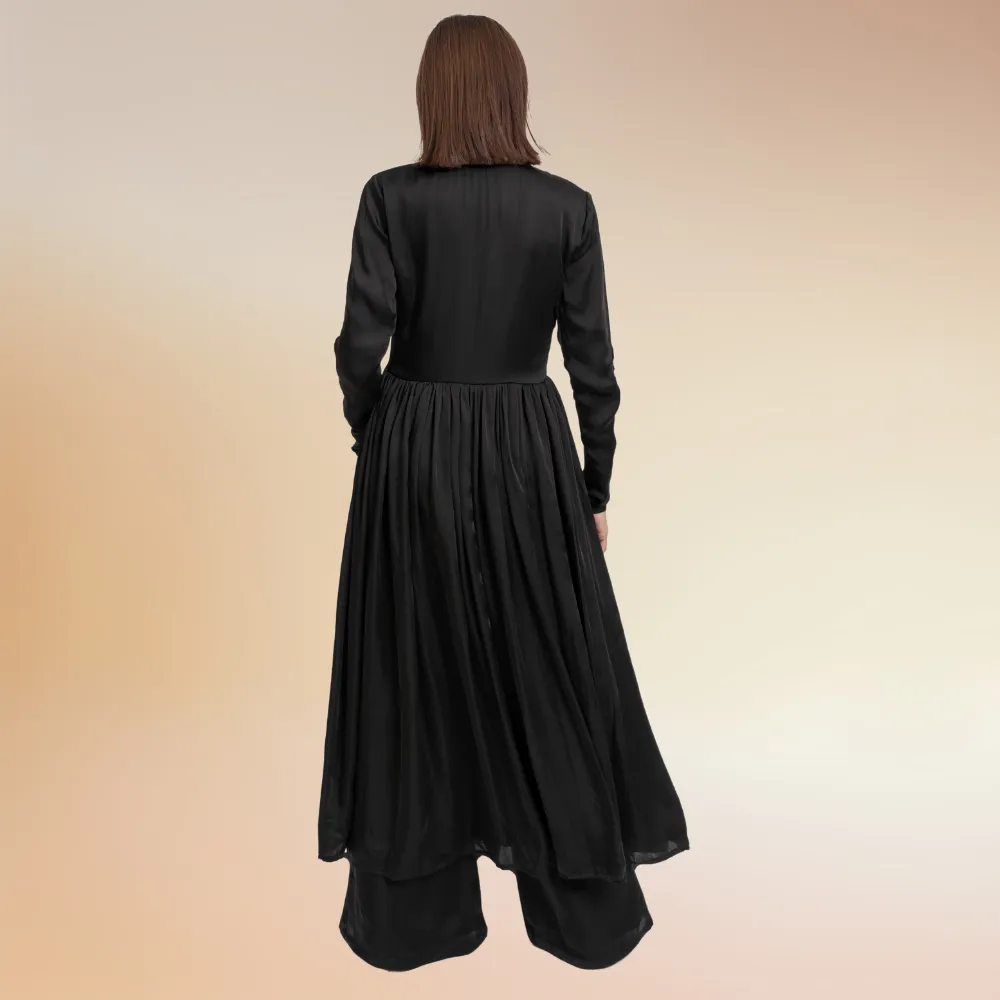Black-Caramel Gold Color Block Kurta Set | Modal Silk | Chic Appeal