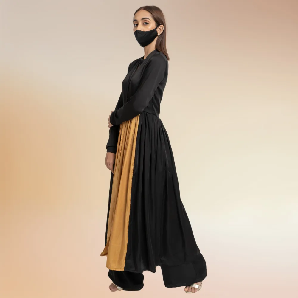 Black-Caramel Gold Color Block Kurta Set | Modal Silk | Chic Appeal