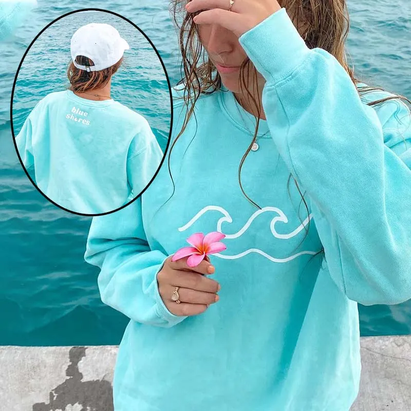 Blue Shores And Waves Printed Casual Sweatshirt