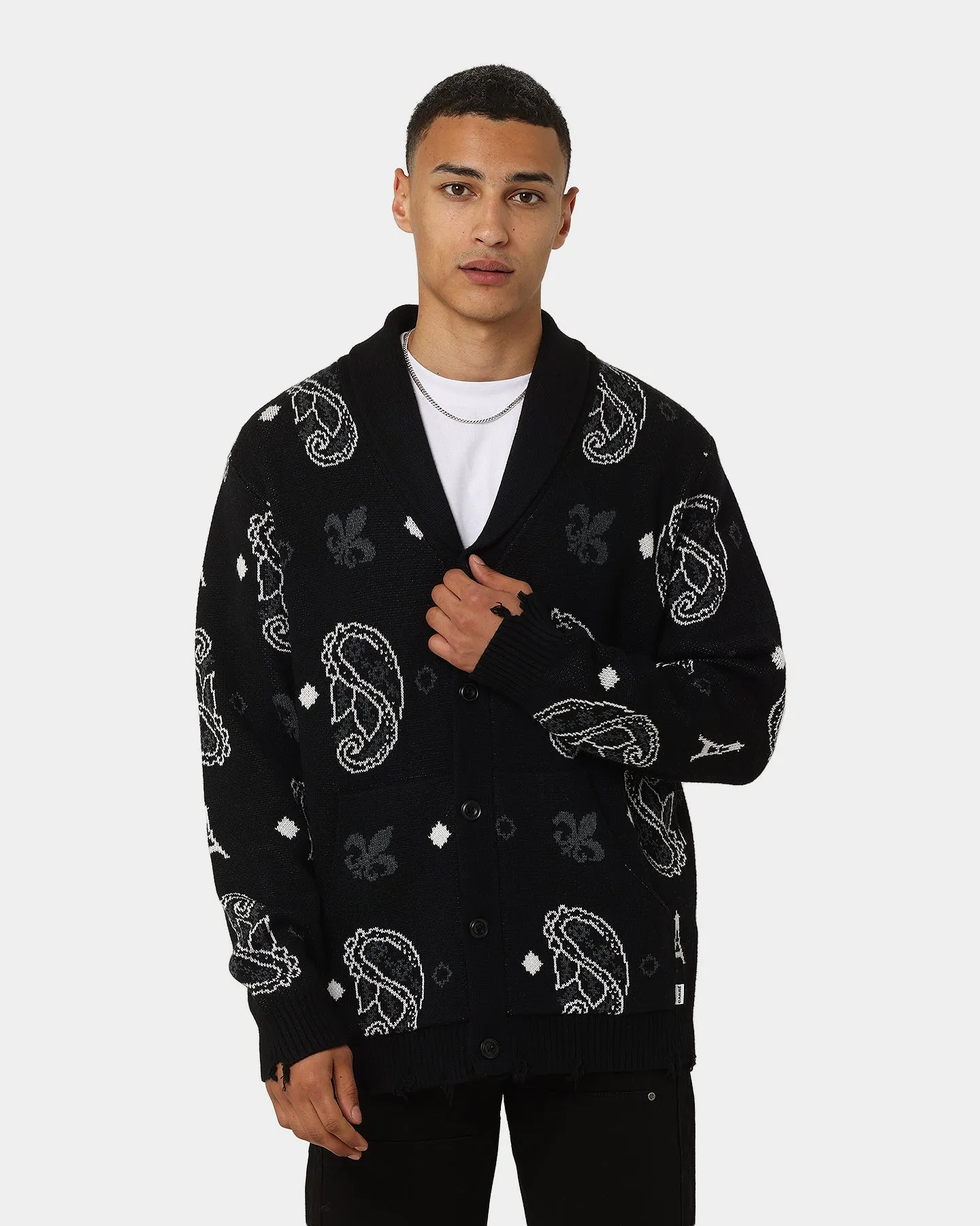 Carre Bandana Distressed Cardigan Black