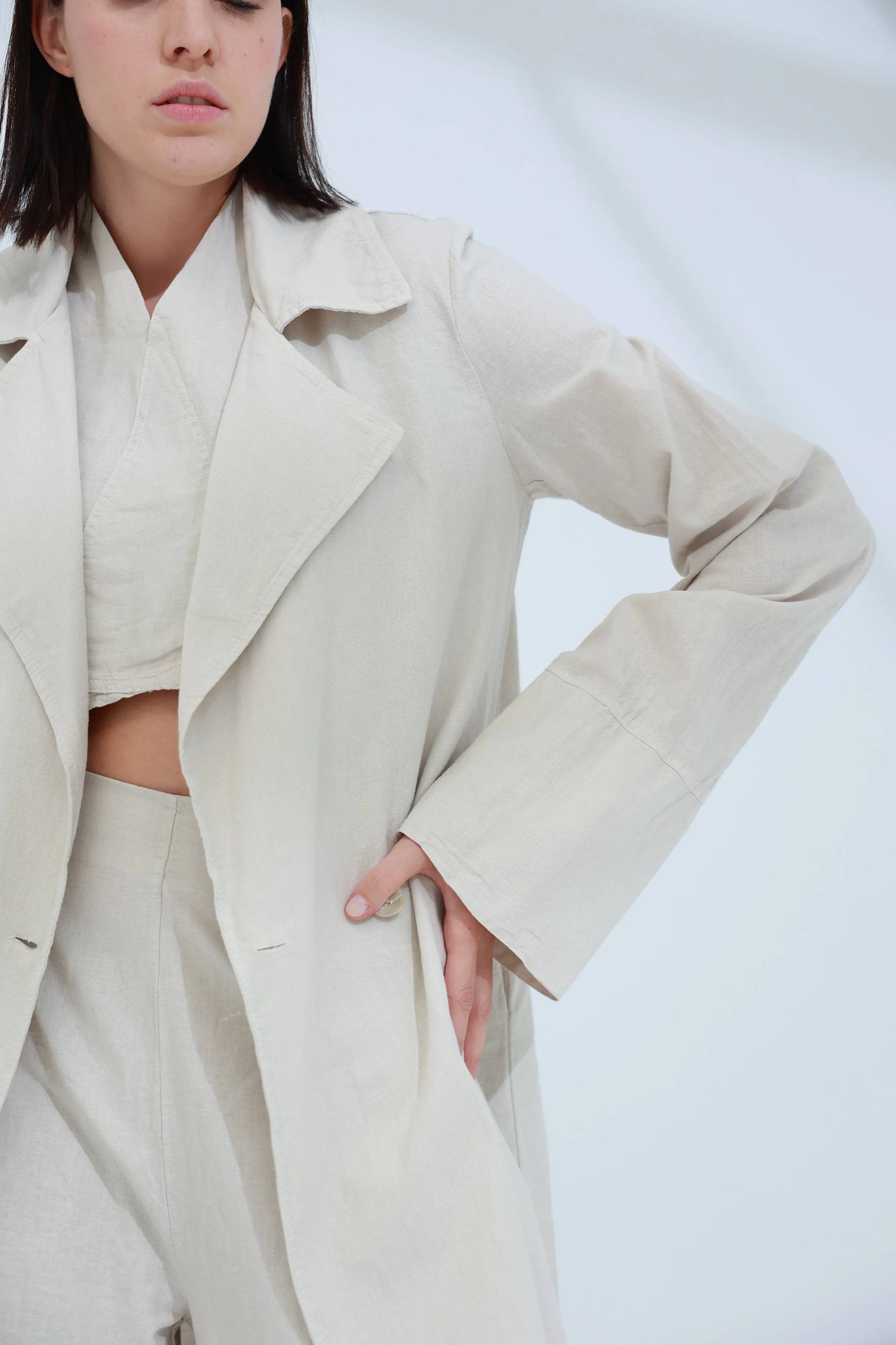 Colpo Long Linen Cardigan Sabbia