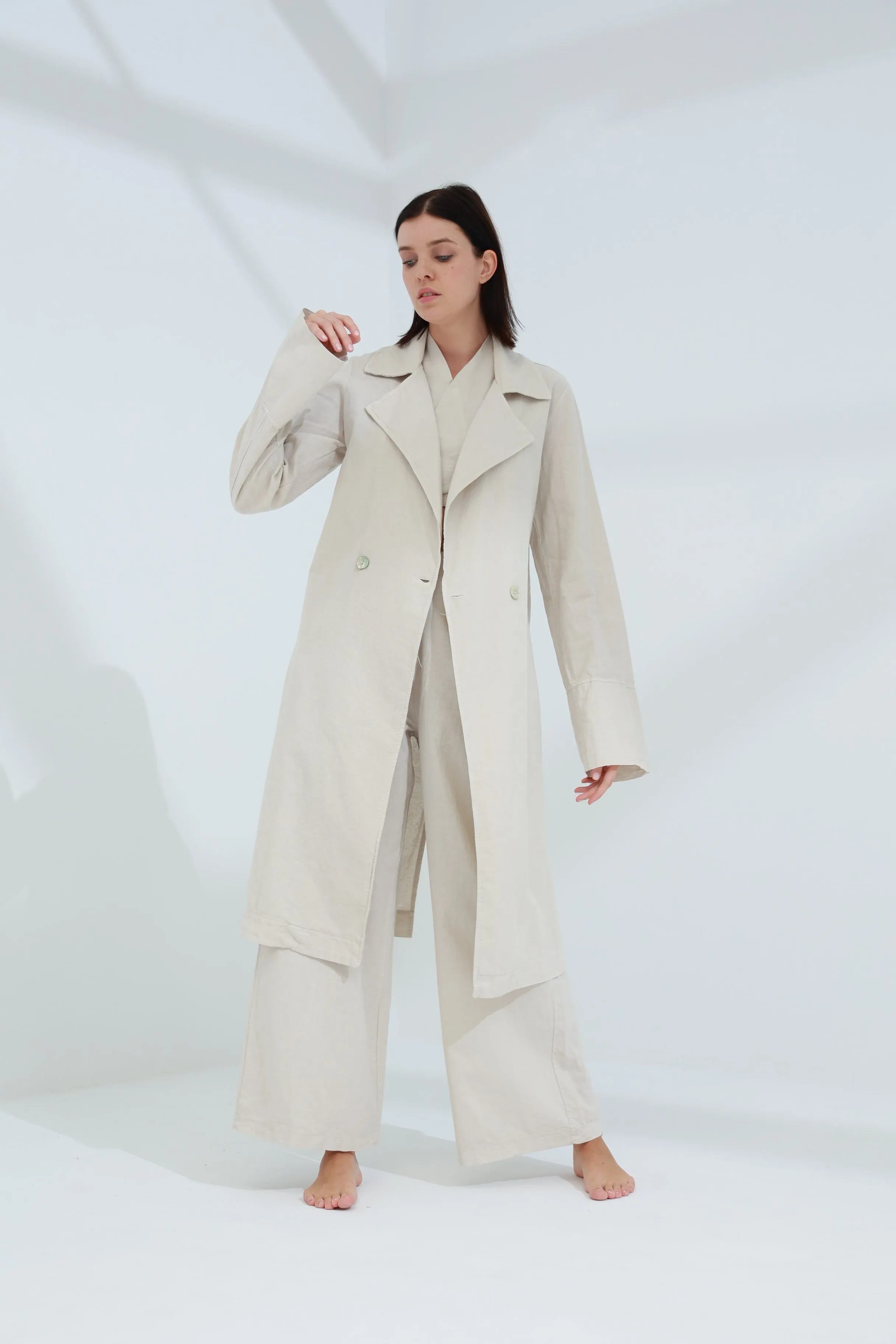Colpo Long Linen Cardigan Sabbia