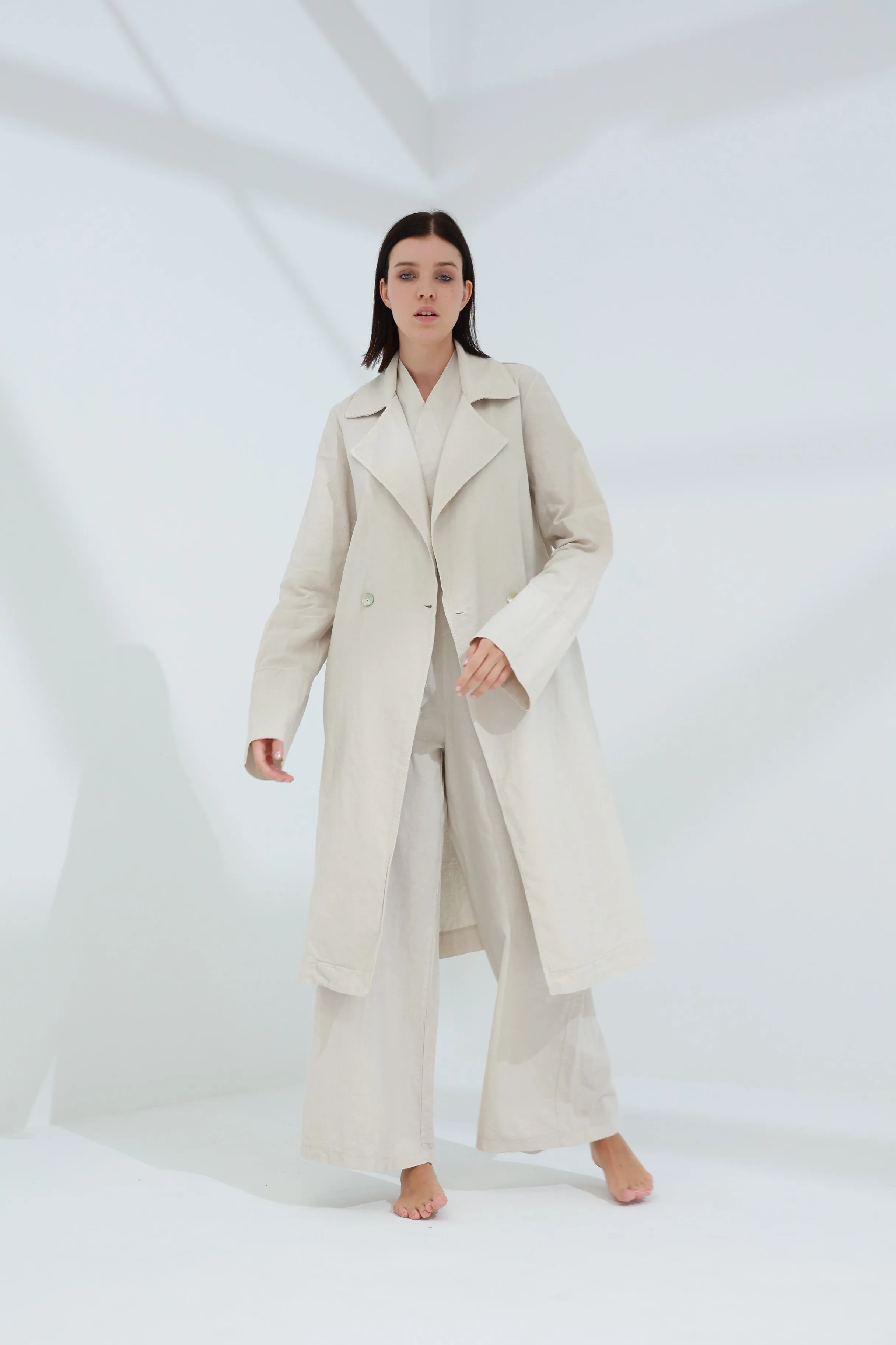 Colpo Long Linen Cardigan Sabbia