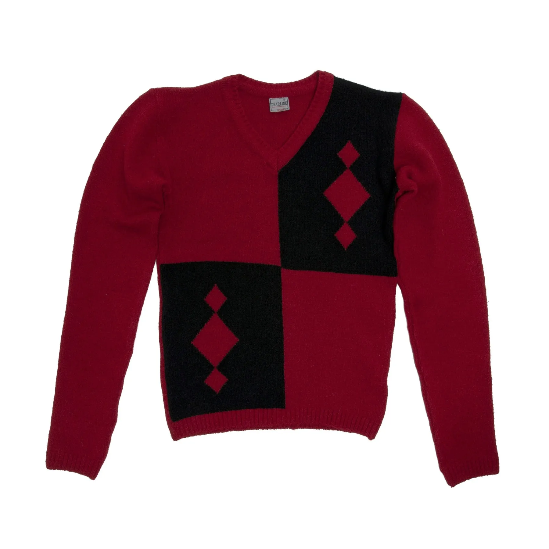 Diamond Intarsia Wool Knit Pullover Sweater