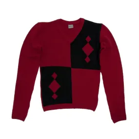 Diamond Intarsia Wool Knit Pullover Sweater