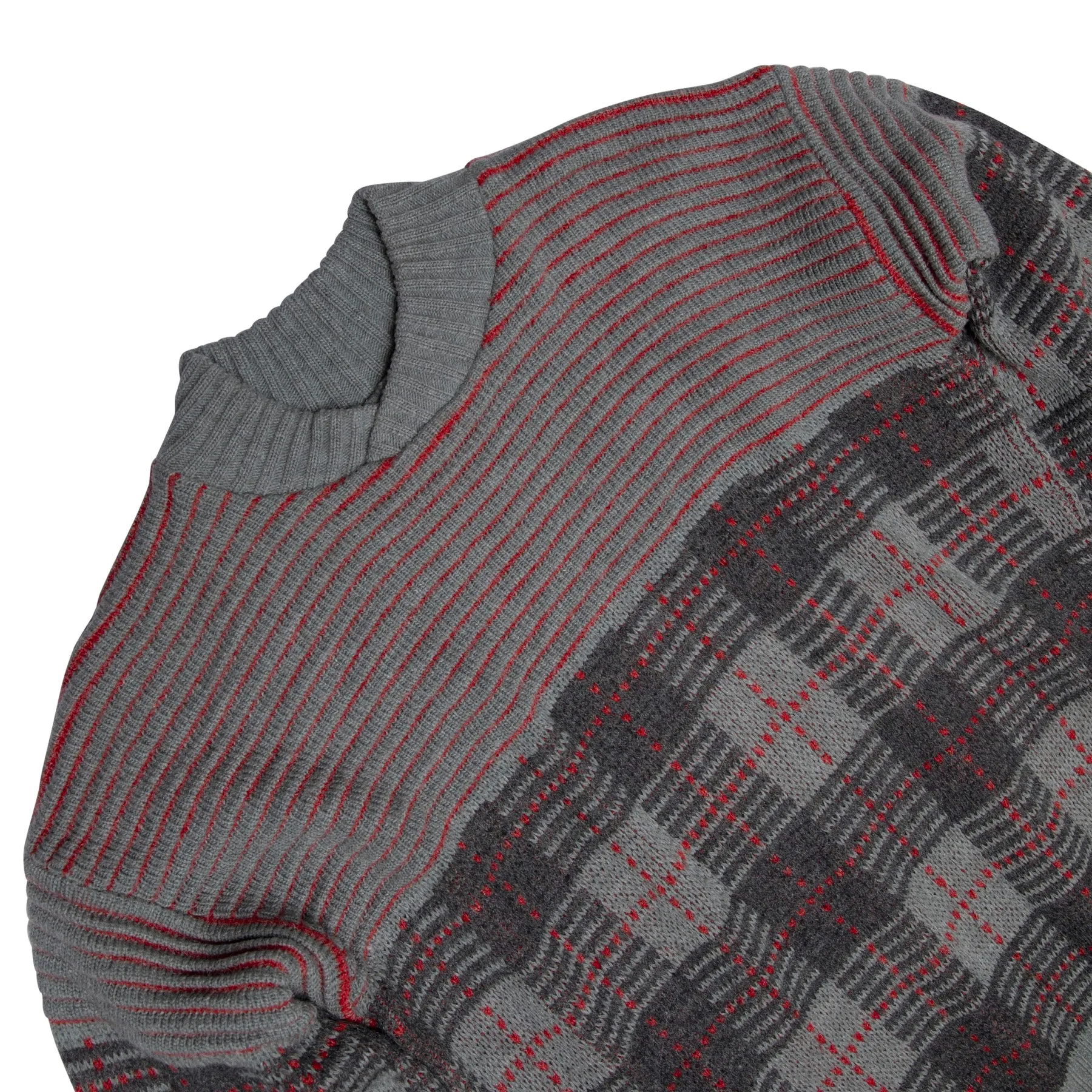 District Tartan Jacquard Wool Rib Stitch Jumper