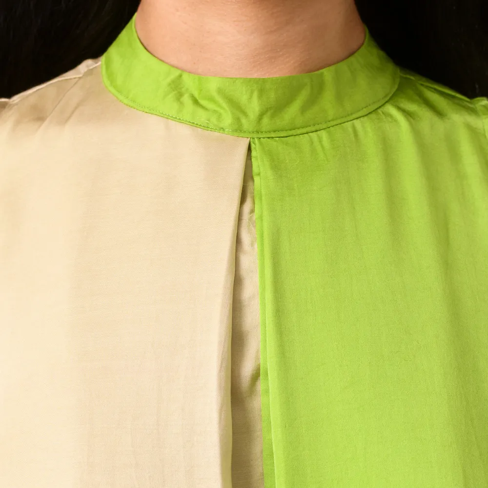 Ecru-Green Halter Neck Colour Block Dress | Crafted in Bemberg Modal