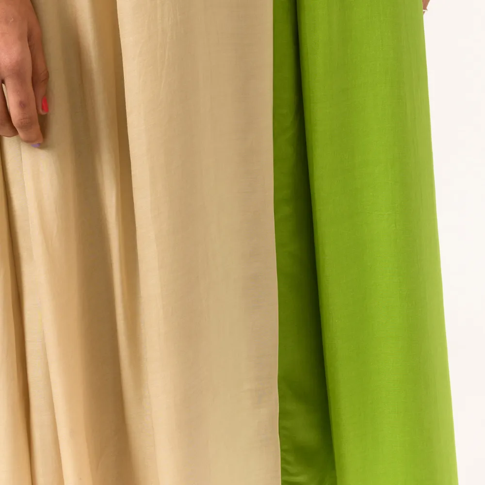 Ecru-Green Halter Neck Colour Block Dress | Crafted in Bemberg Modal