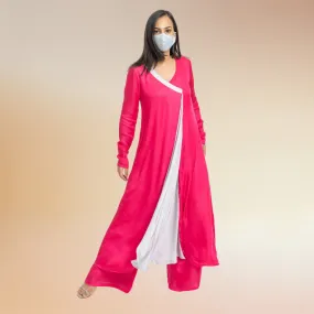 Feminine Fuchsia Pink Grey Color Blocked Kurta Set | Modal Silk