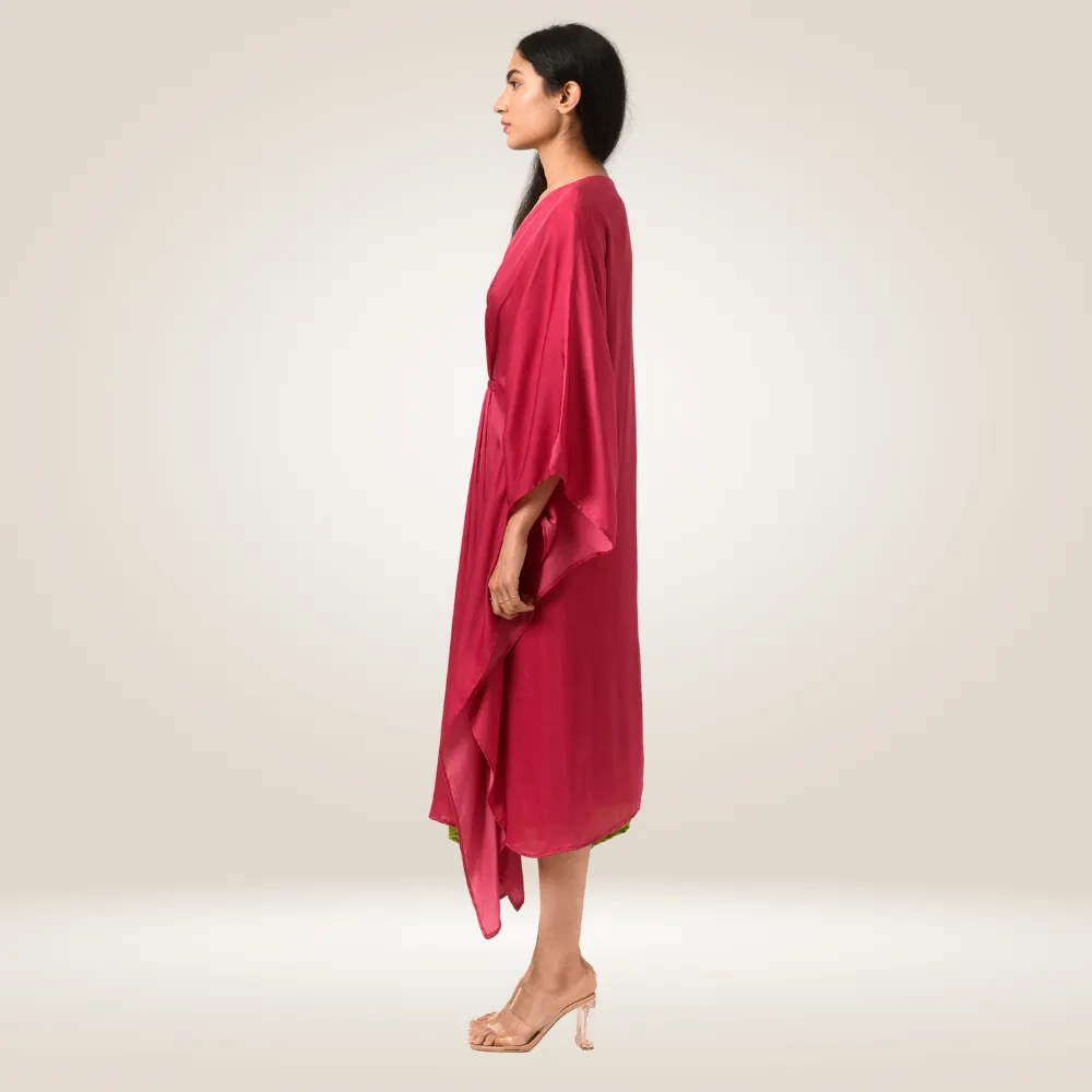Green-Wine Kaftan Colour Block Dress | Modal | Luxe Finish