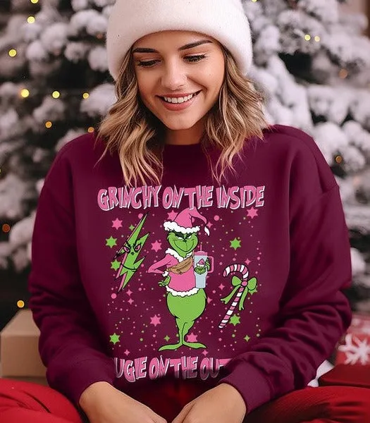 Grinchy & Bougie Christmas Holiday Unisex Long Sleeve Graphic Sweatshirt