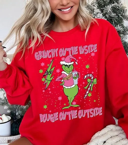 Grinchy & Bougie Christmas Holiday Unisex Long Sleeve Graphic Sweatshirt