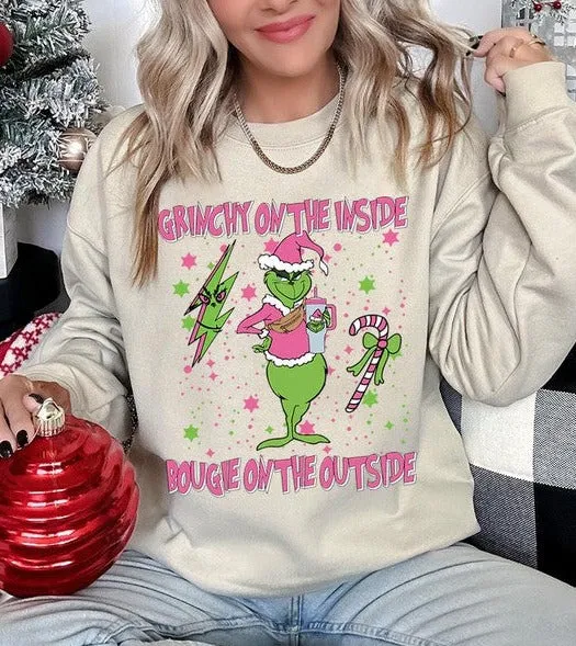 Grinchy & Bougie Christmas Holiday Unisex Long Sleeve Graphic Sweatshirt