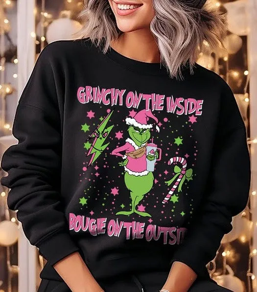 Grinchy & Bougie Christmas Holiday Unisex Long Sleeve Graphic Sweatshirt