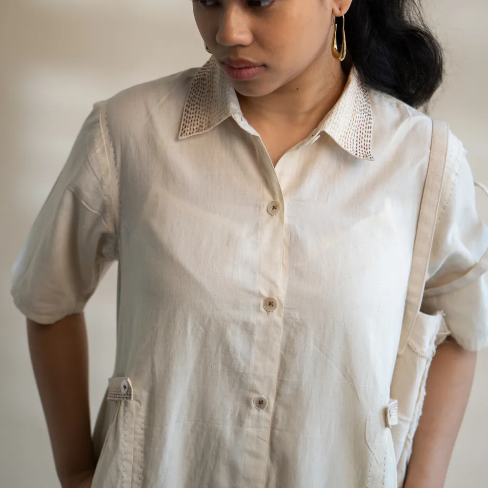 Ivory Button Down Relaxed Dress | All Season | Tailored for Comfort