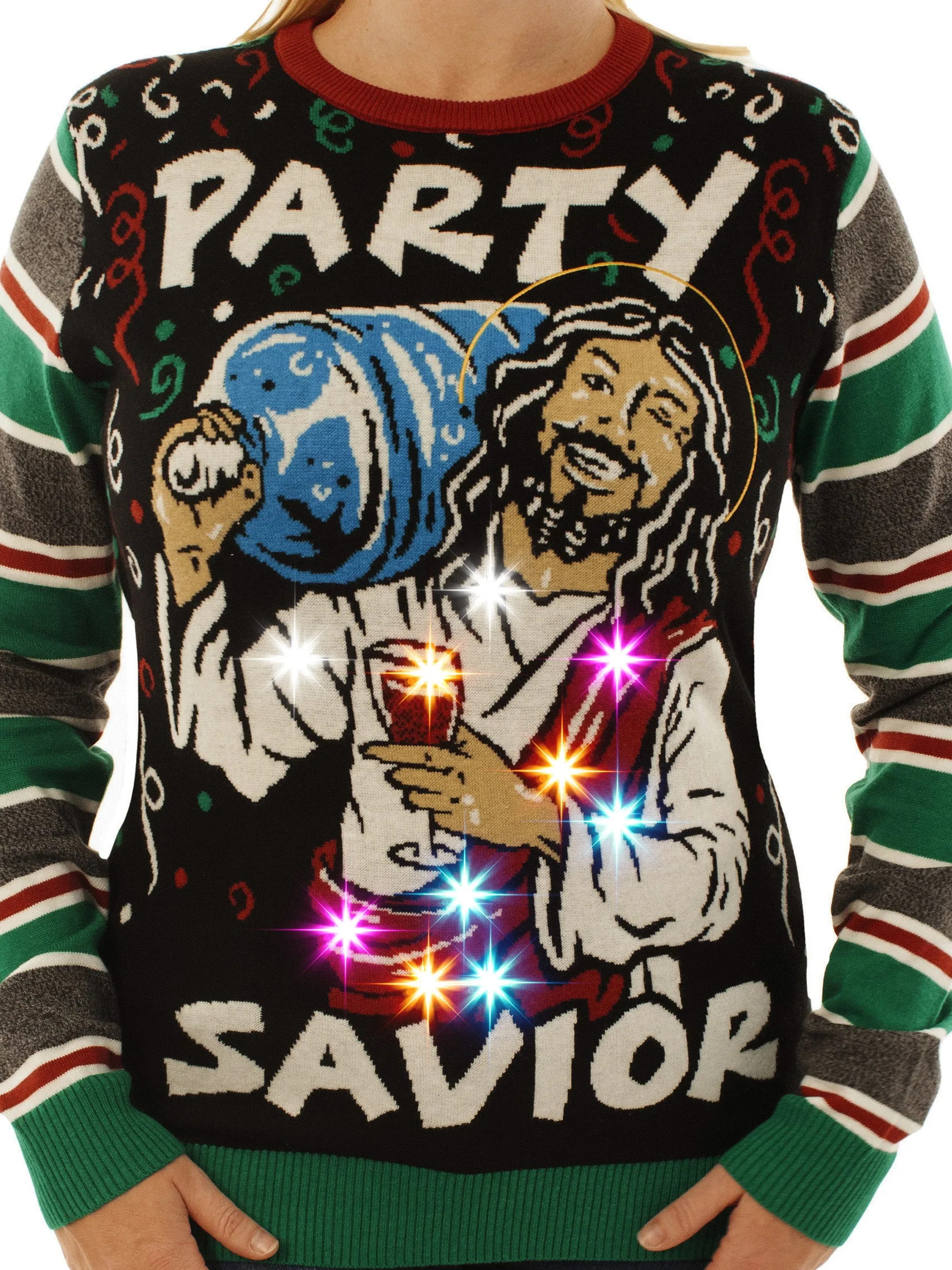 LIGHT UP -Party Savior | Ugly Christmas Sweater For Men & Women | Unisex Sizing