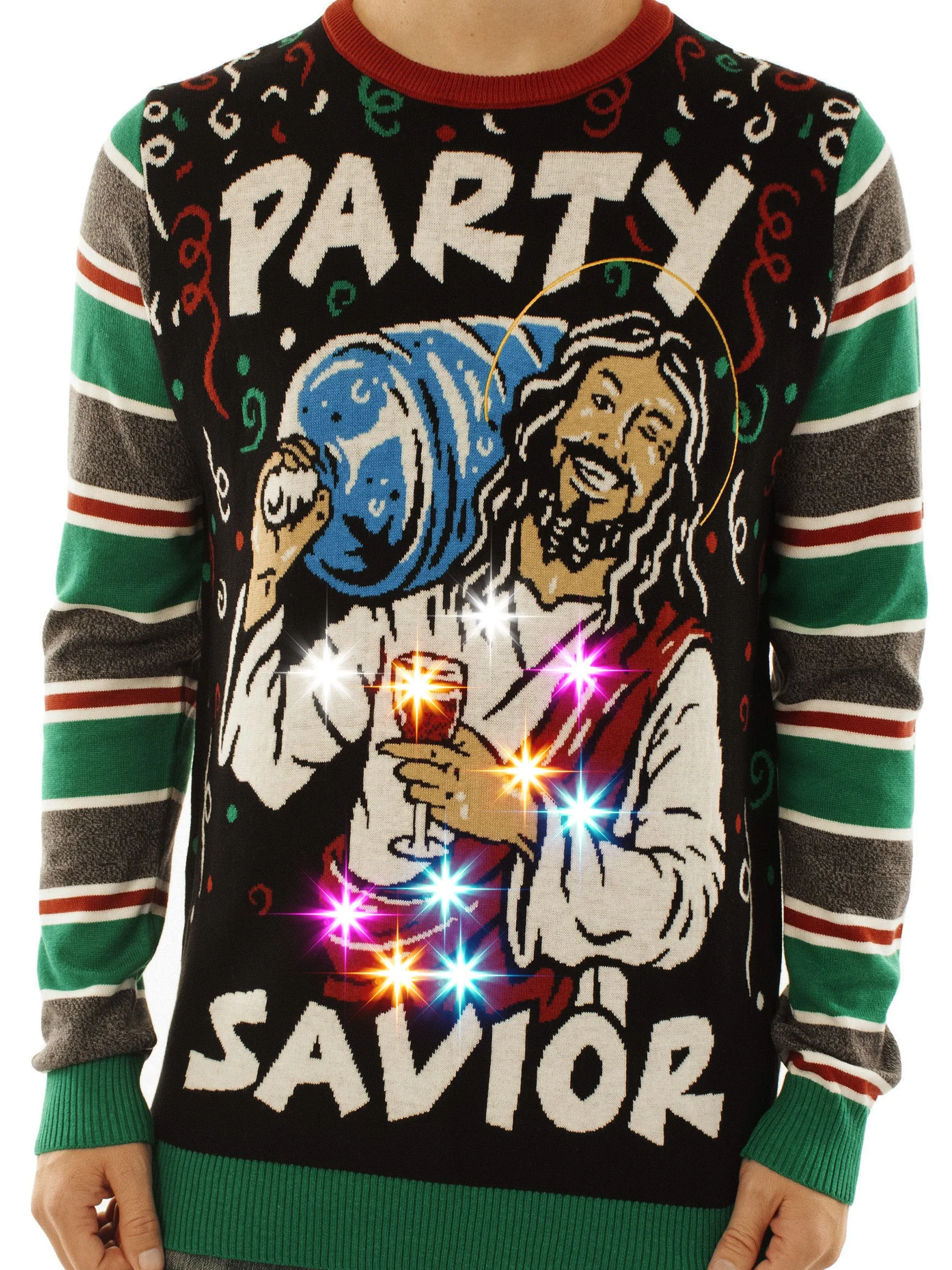 LIGHT UP -Party Savior | Ugly Christmas Sweater For Men & Women | Unisex Sizing