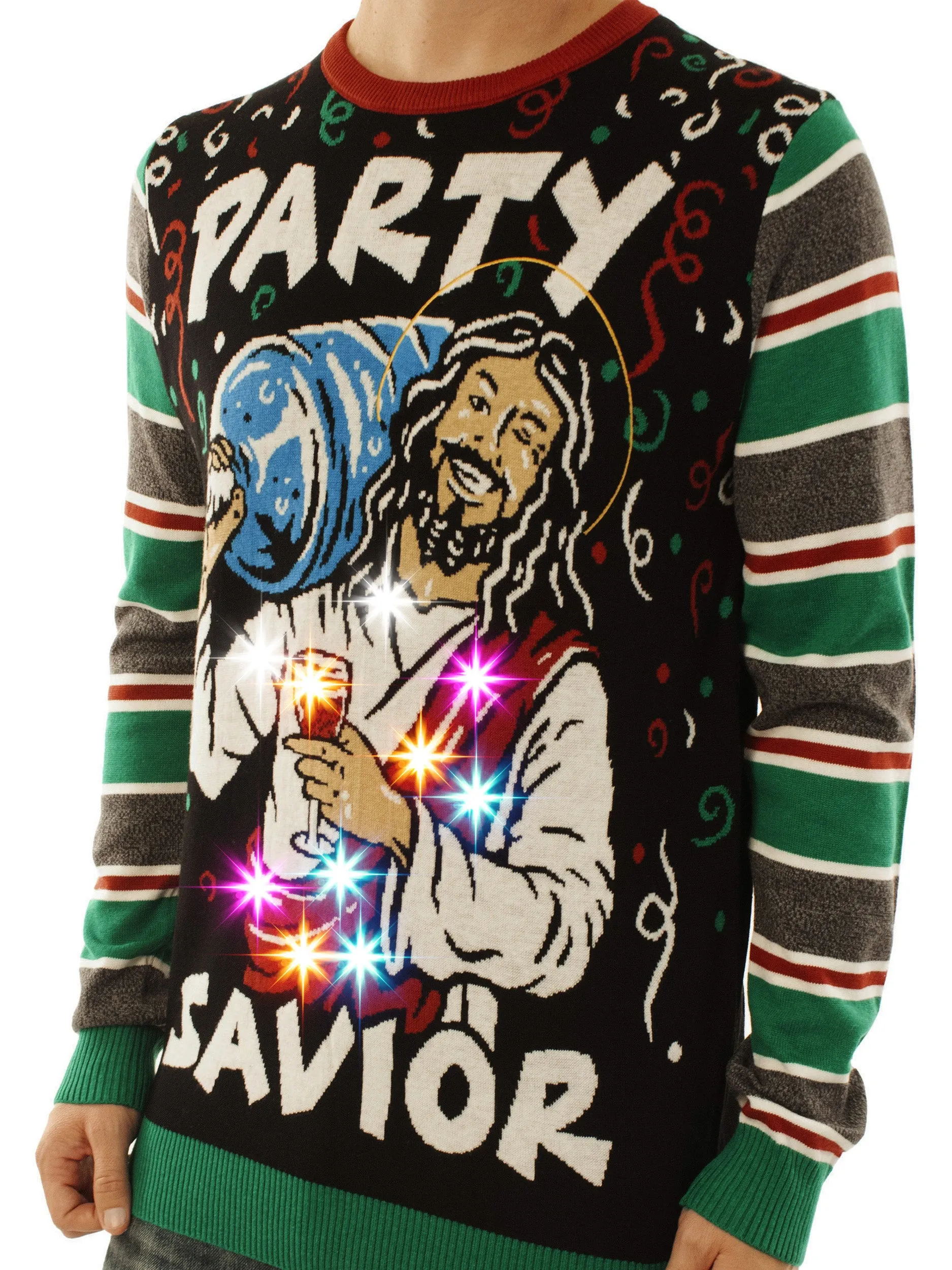 LIGHT UP -Party Savior | Ugly Christmas Sweater For Men & Women | Unisex Sizing