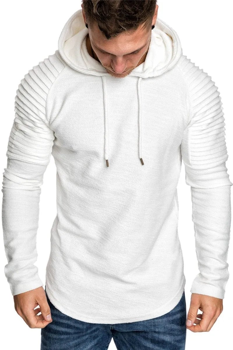 Premium Pleated Sleeve Long Fleece Hoodie