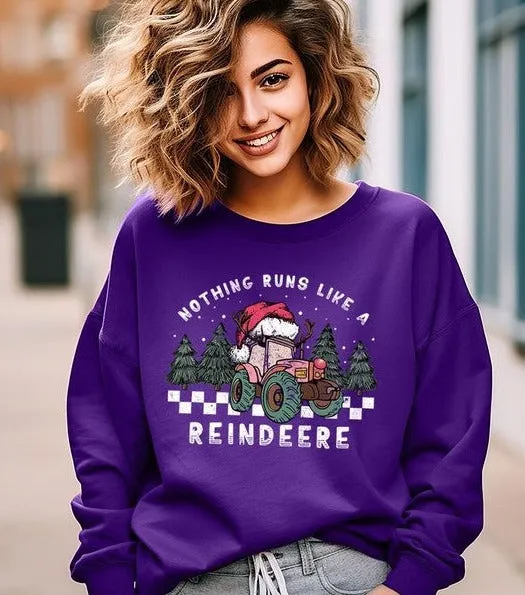 Reindeer Tractor Christmas Holiday Unisex Long Sleeve Graphic Sweatshirt