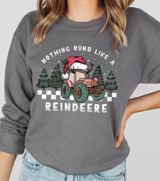 Reindeer Tractor Christmas Holiday Unisex Long Sleeve Graphic Sweatshirt