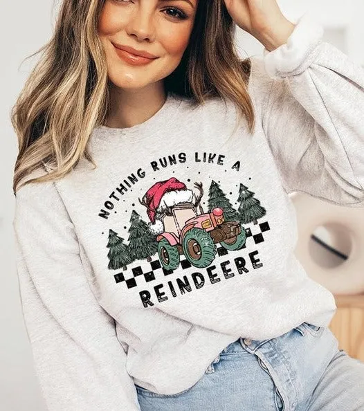 Reindeer Tractor Christmas Holiday Unisex Long Sleeve Graphic Sweatshirt