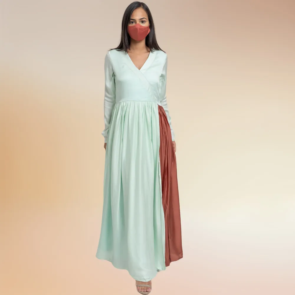 Sea Green-Caramel Colour Block Angrakha | Bemberg Modal Silk | Festive Ready