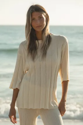 Seashell Ribbed Cotton Blend Sweater Top