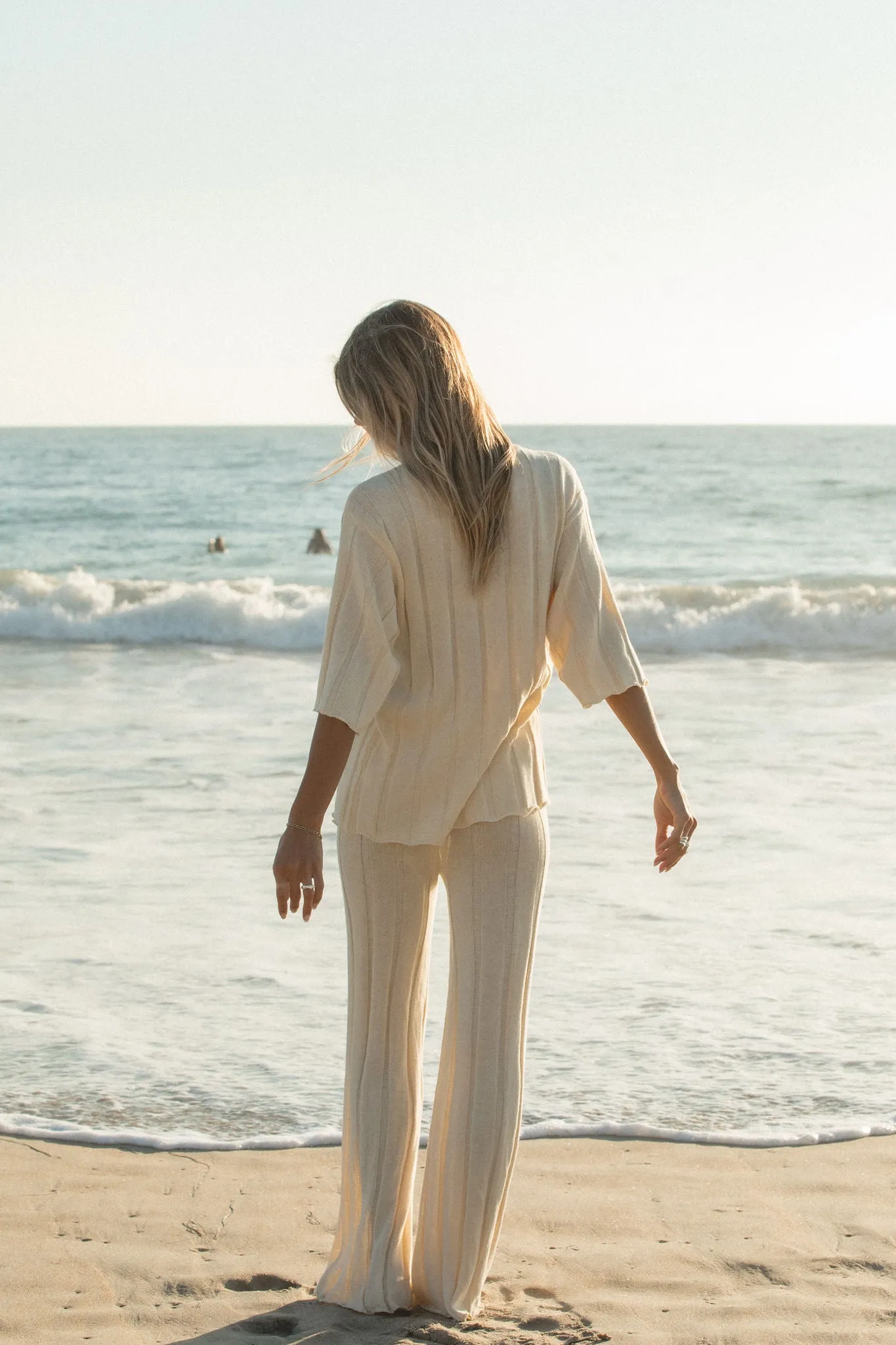 Seashell Ribbed Cotton Blend Sweater Top