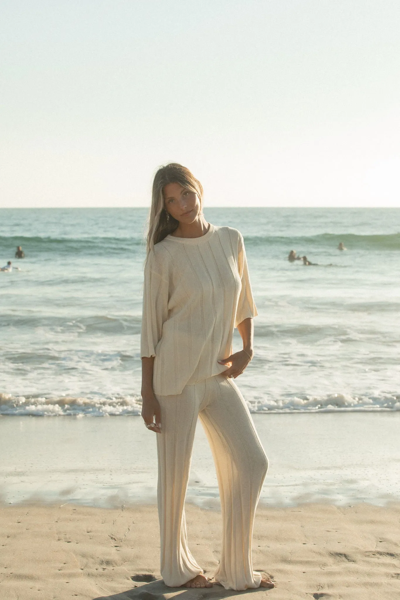 Seashell Ribbed Cotton Blend Sweater Top