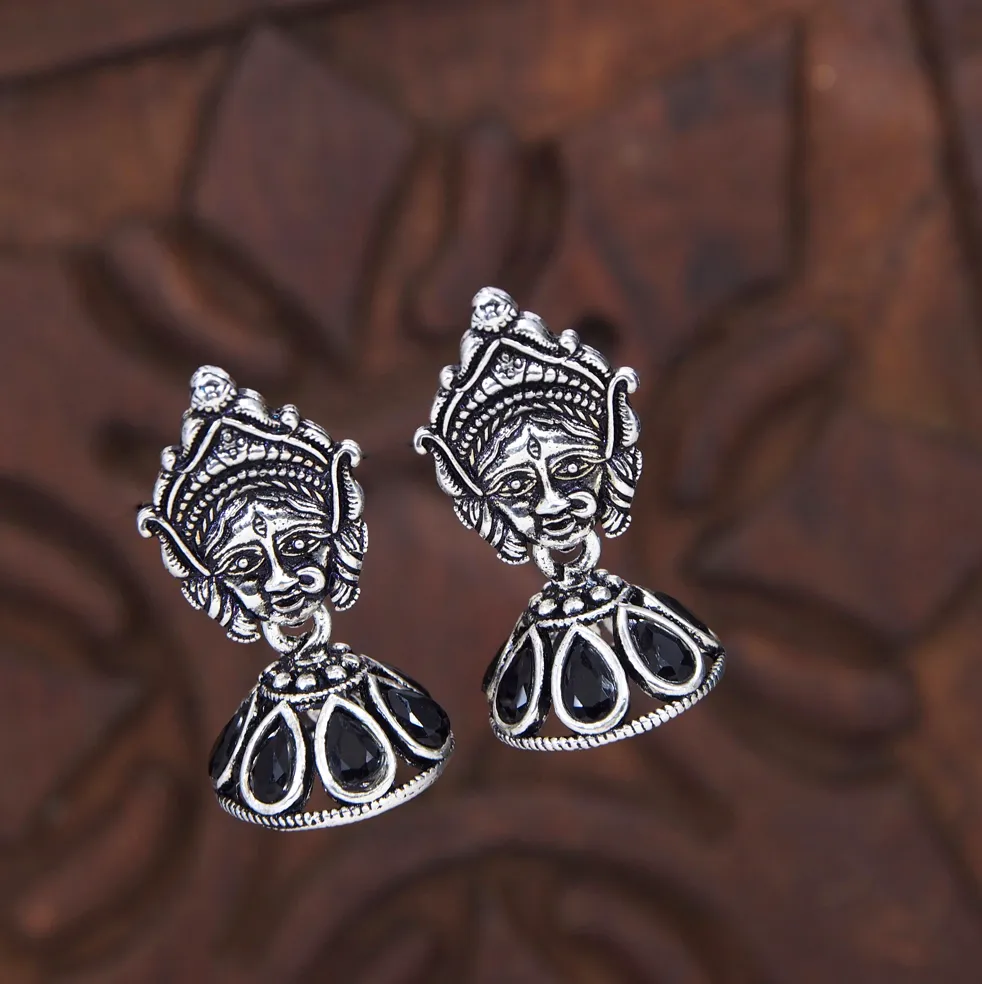 Silver Plated Multi Coloured Goddess Durga Face Jhumki Earring