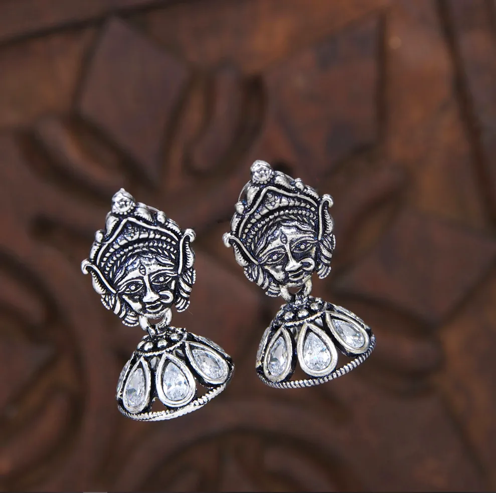 Silver Plated Multi Coloured Goddess Durga Face Jhumki Earring