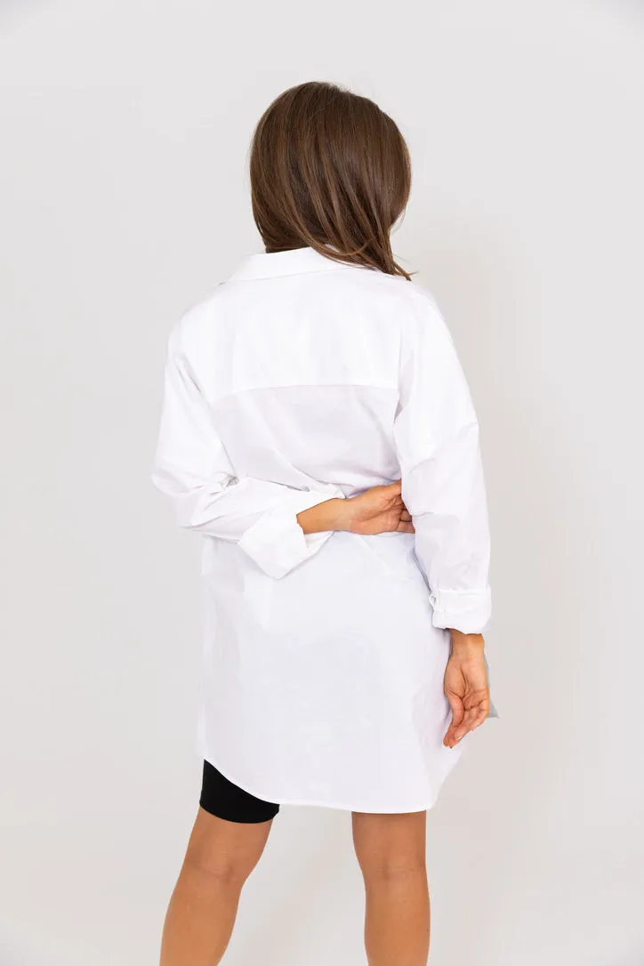 Solid Vneck Oversized Poplin Tunic
