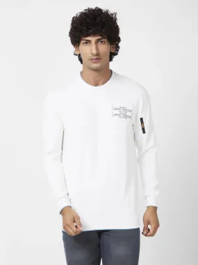 Spykar Men Ecru Blended Slim Fit Full Sleeve Round Neck Printed Casual Sweatshirt