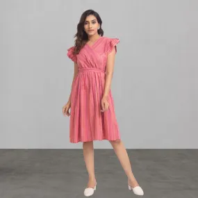 Stripe Pink Dress For Women | Stylish And Smart Wear | Girlish Ruffle Pattern