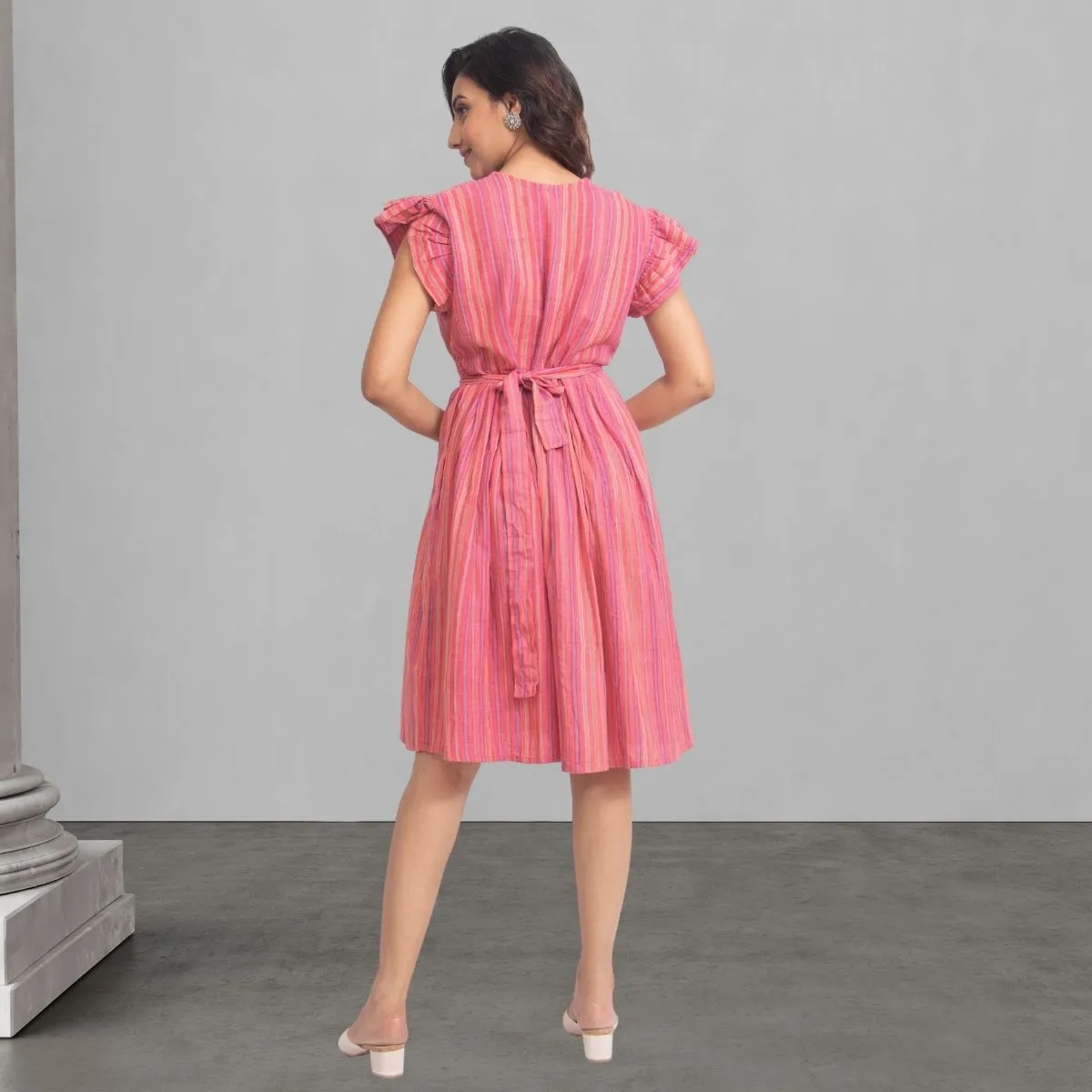 Stripe Pink Dress For Women | Stylish And Smart Wear | Girlish Ruffle Pattern